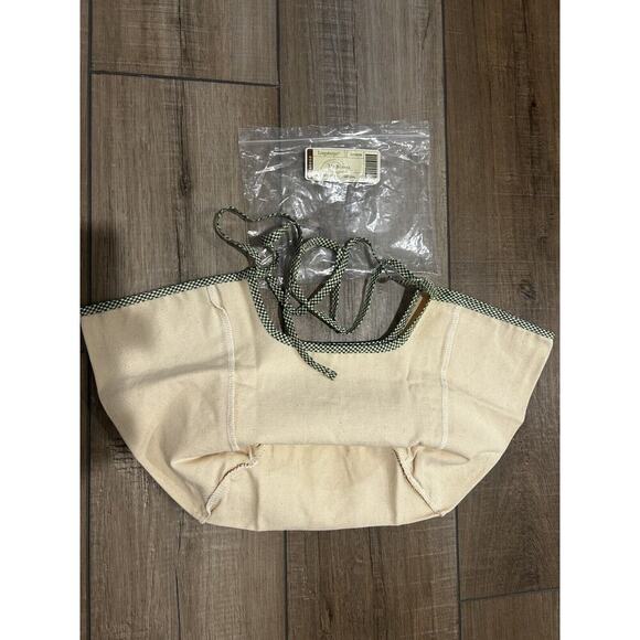 Longaberger Medium Bushel Basket Liner Natural Fabric NEW Green gingham trim HTF - Picture 1 of 1